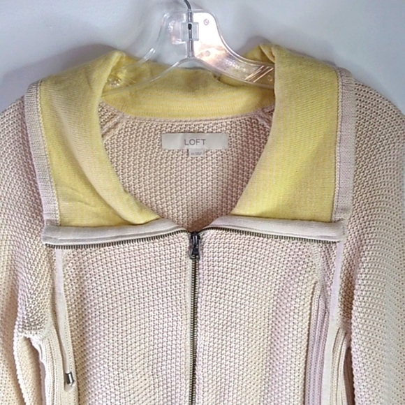 Loft - Oatmeal/Yellow Long Sleeve Full Zip Cardigan - Size XS - Picture 2 of 5